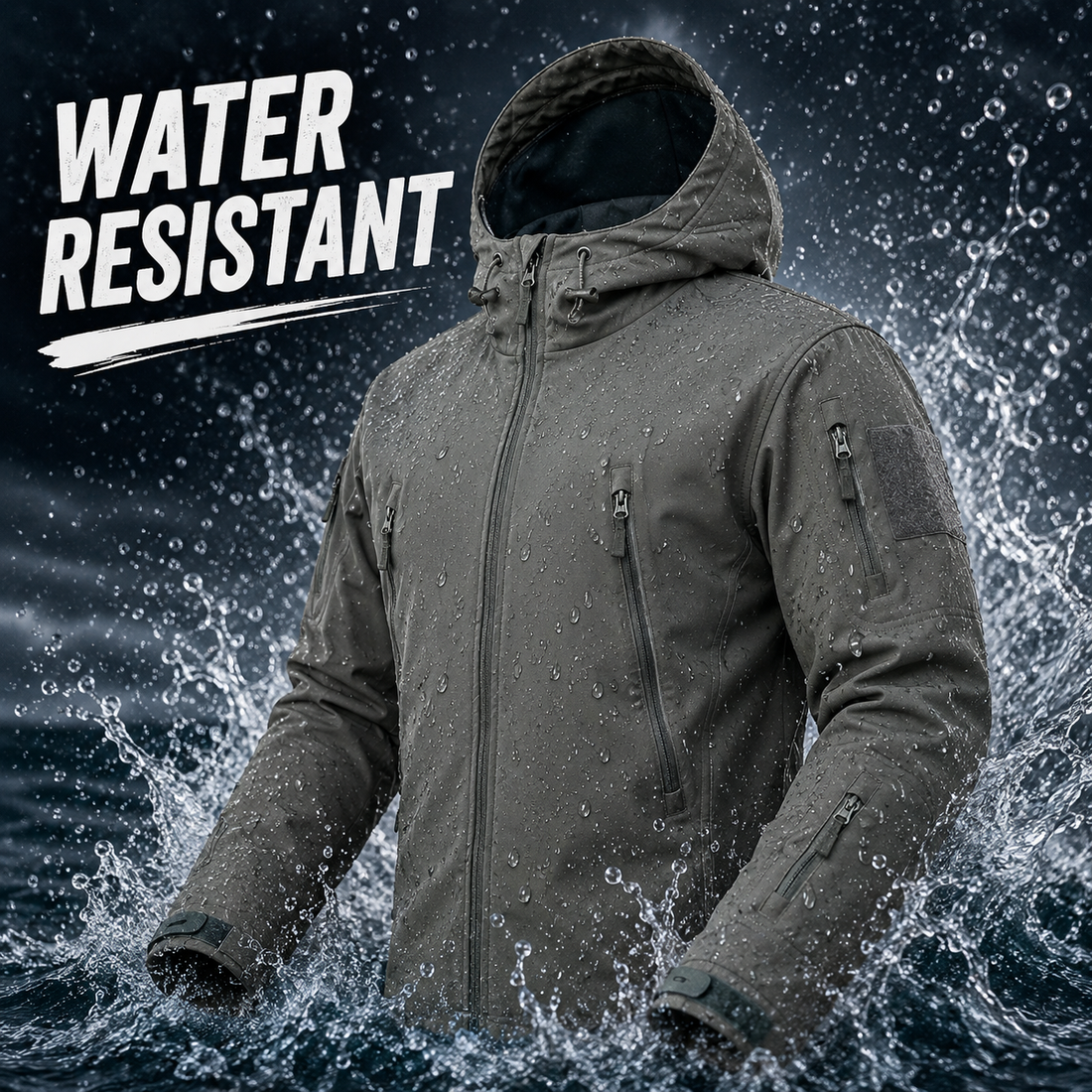 Grey Winter Waterproof Hooded Fleece Jacket