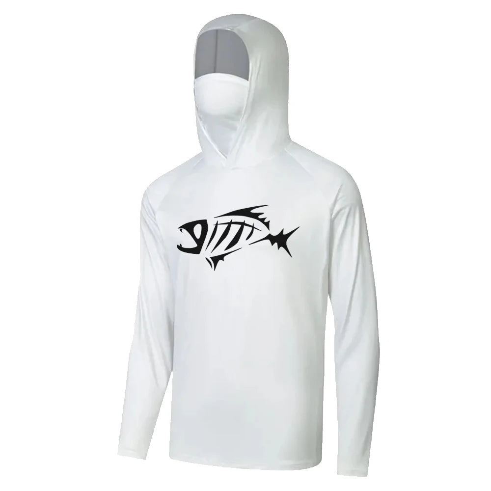 Reef Bones White Hooded Fishing Shirt