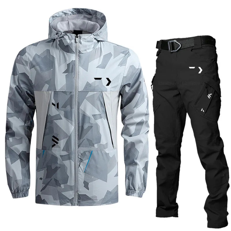 Camo Grey Marlin Luxe Fishing Jacket & Pants by Flat Out Fishing Shirts