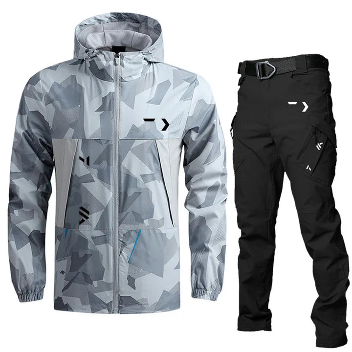 Camo Grey Marlin Luxe Fishing Jacket & Pants by Flat Out Fishing Shirts