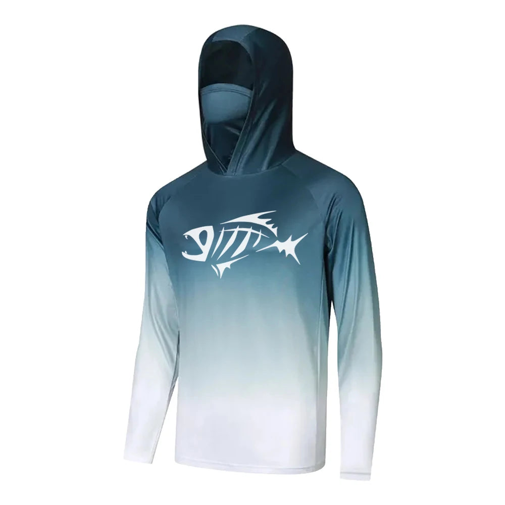 Reef Bones Midnight Green Hooded Fishing Shirt