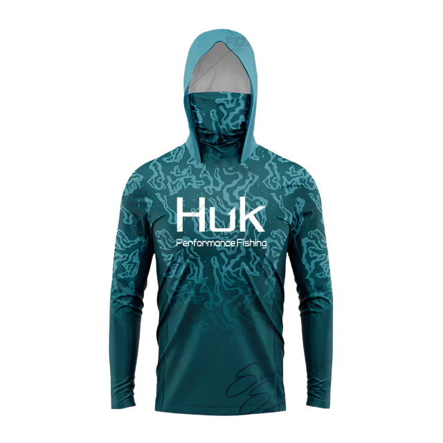 Ocean Blue Marlin Hooded UPF 50 Fishing Shirt by Flatout Fishing Shirts