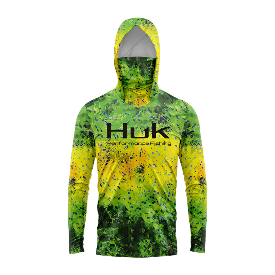 Emerald Marlin UPF 50 Hooded Face Cover Fishing Shirt by Flat Out Fishing Shirts