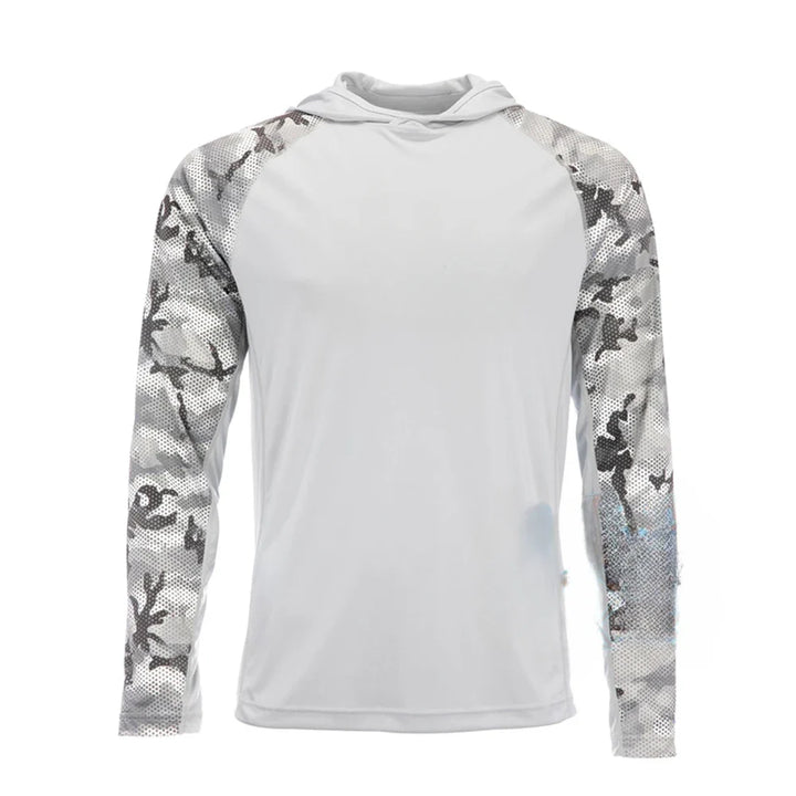 Camo White Marlin Hooded Anti-UV Elegance Shirt by Flatout Fishing Shirts