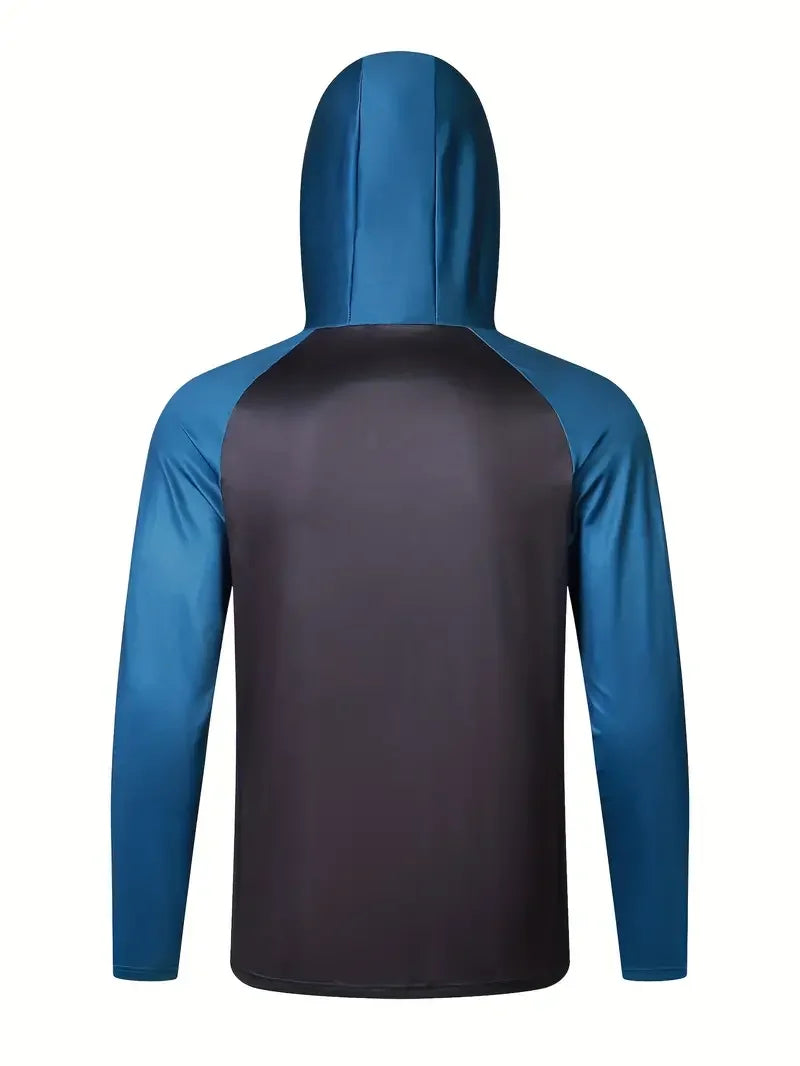 Reef Bones Multi Blue Hooded Fishing Shirt