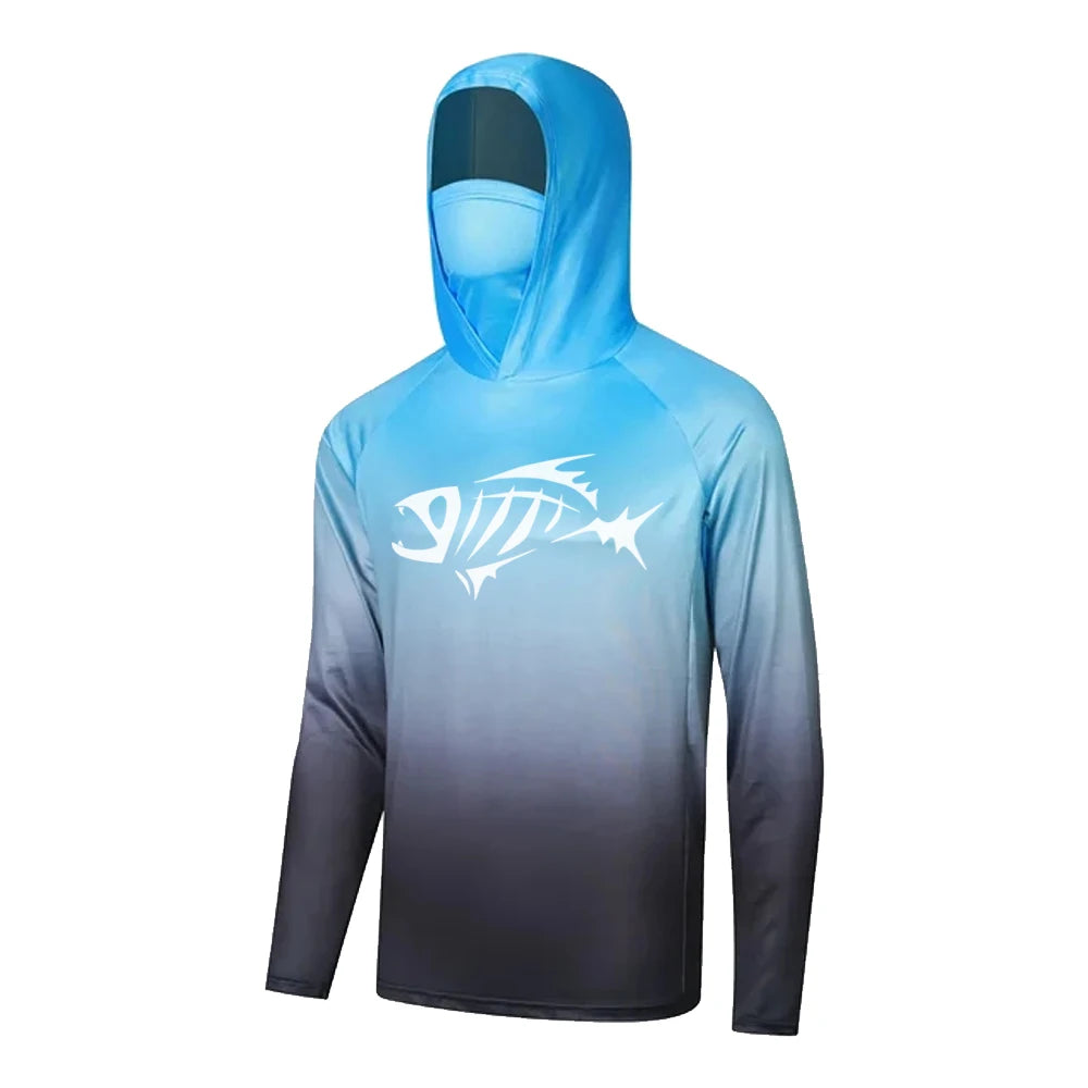Reef Bones Sky Blue Hooded Fishing Shirt